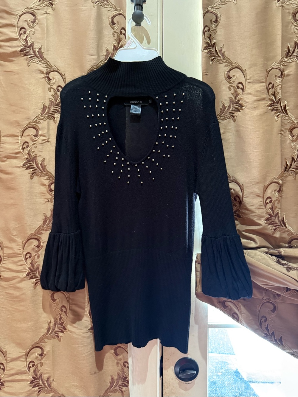 Arden B Black pearl beaded Accented Cowl Sweater